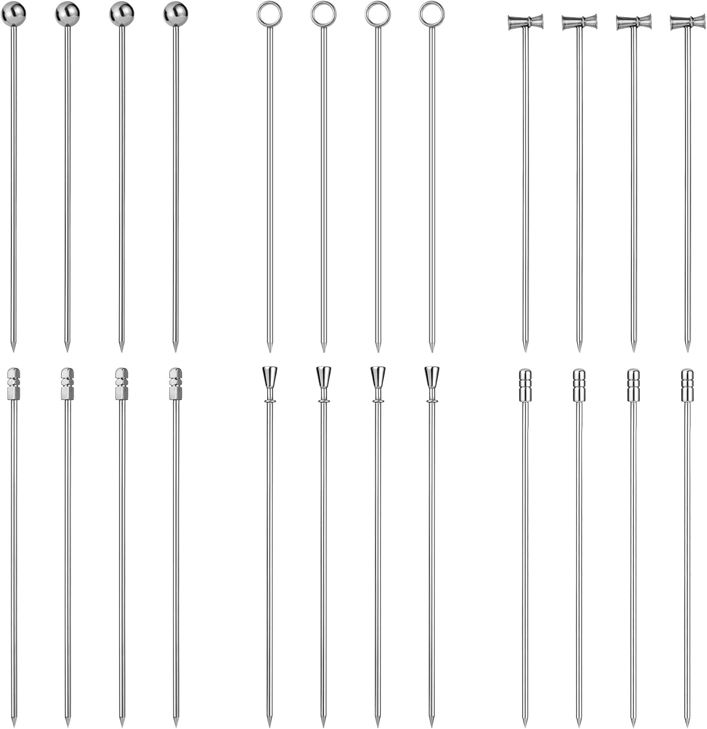 24-piece cocktail pick set, reusable stainless steel toothpicks, suitable for martini olives, bar drinks, barbecue snacks and fruit decoration, ideal making Bloody Mary.