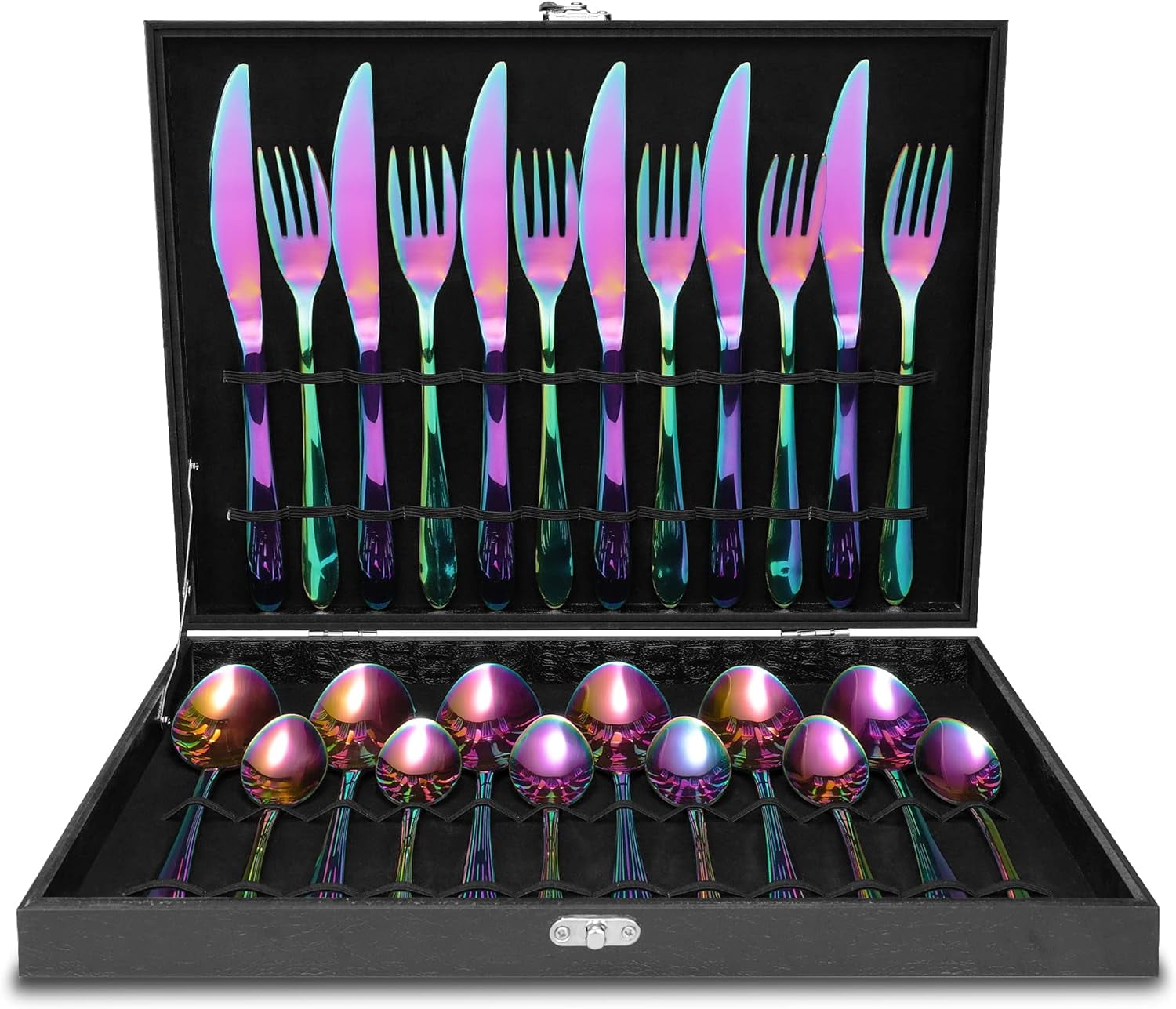 24piece rainbow cutlery set for 6 people with colorful knife fork