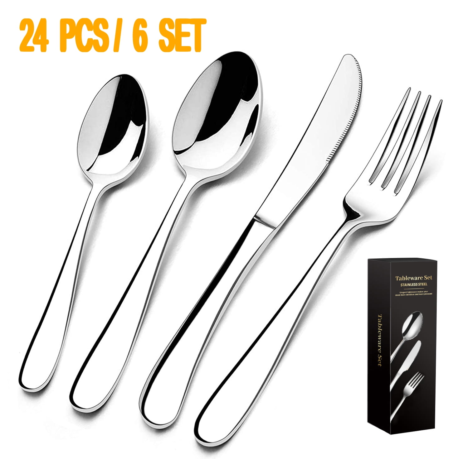 24piece solid stainless steel tableware set, mirror polished stainless