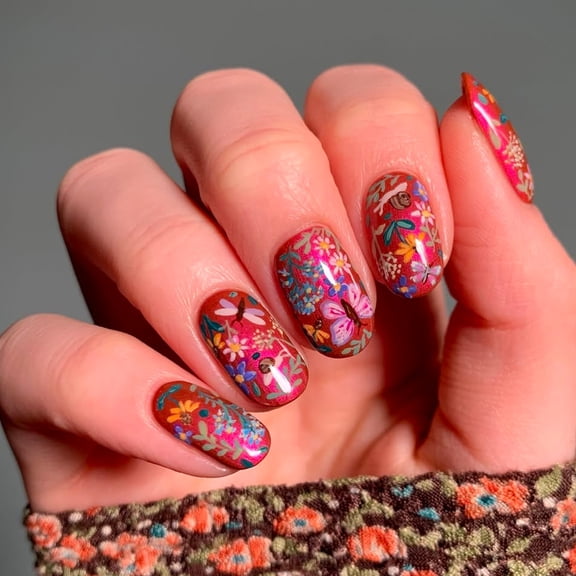24 pieces of advanced wearing armor, red painting series, dragonflies, insects, flowers and birds, European and American nail pieces, fake nails, spot wholesale