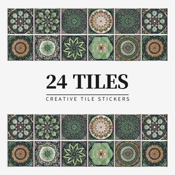 24 pieces of European Mandala self-adhesive PVC waterproof wall sticker, suitable for kitchen and bathroom wall tile stickers