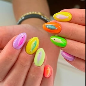 24 pieces of rainbow dopamine summer small fish cross-border wear nail art nail fake nail spot delivery wholesale