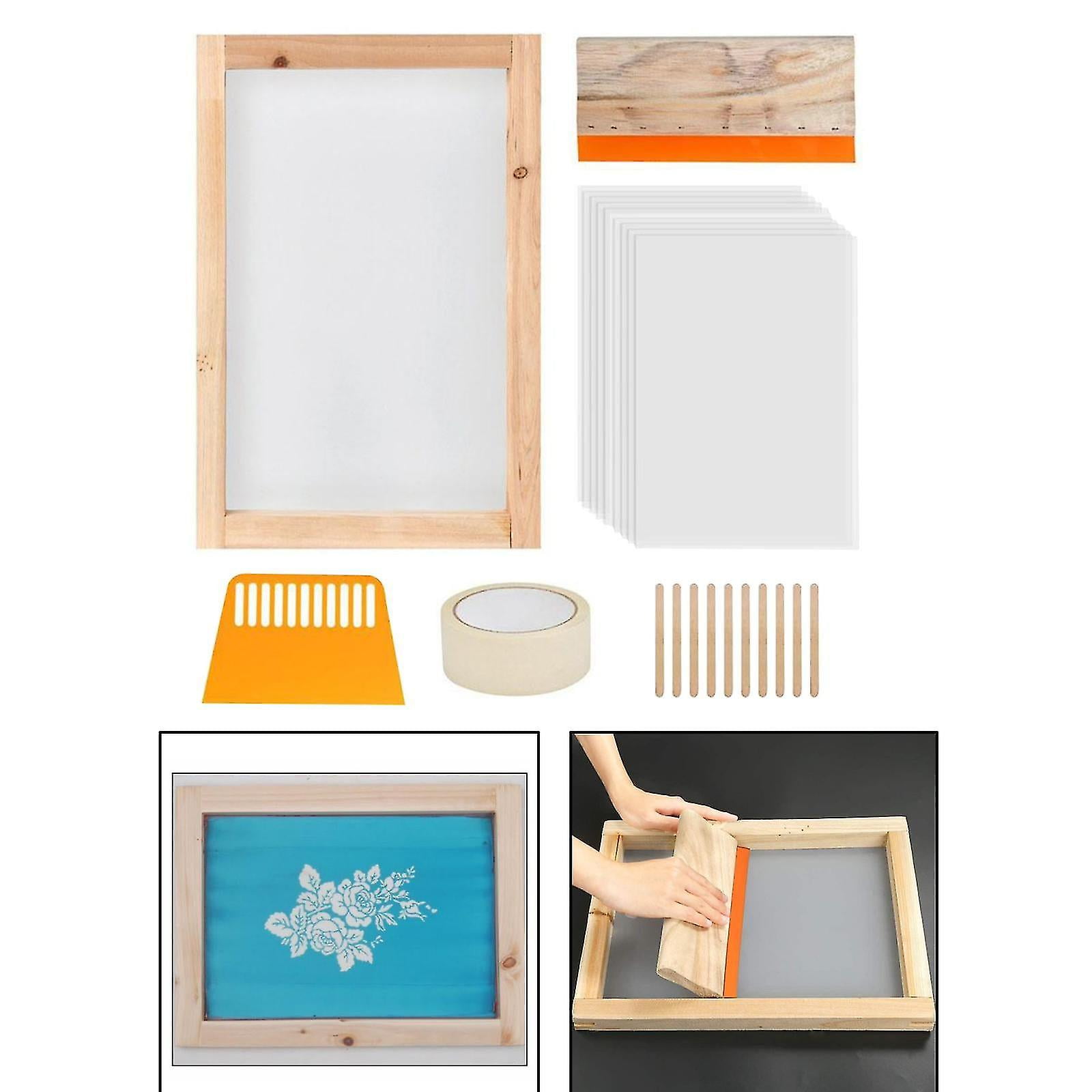 24 pieces screen printing starter kit wood silk screen printing frame with squeegees tool for
