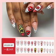 24 polka dot comics red lips wearing armor, popular sweet and cool Spice Girl nail patch, French whitening naked powder fake finger