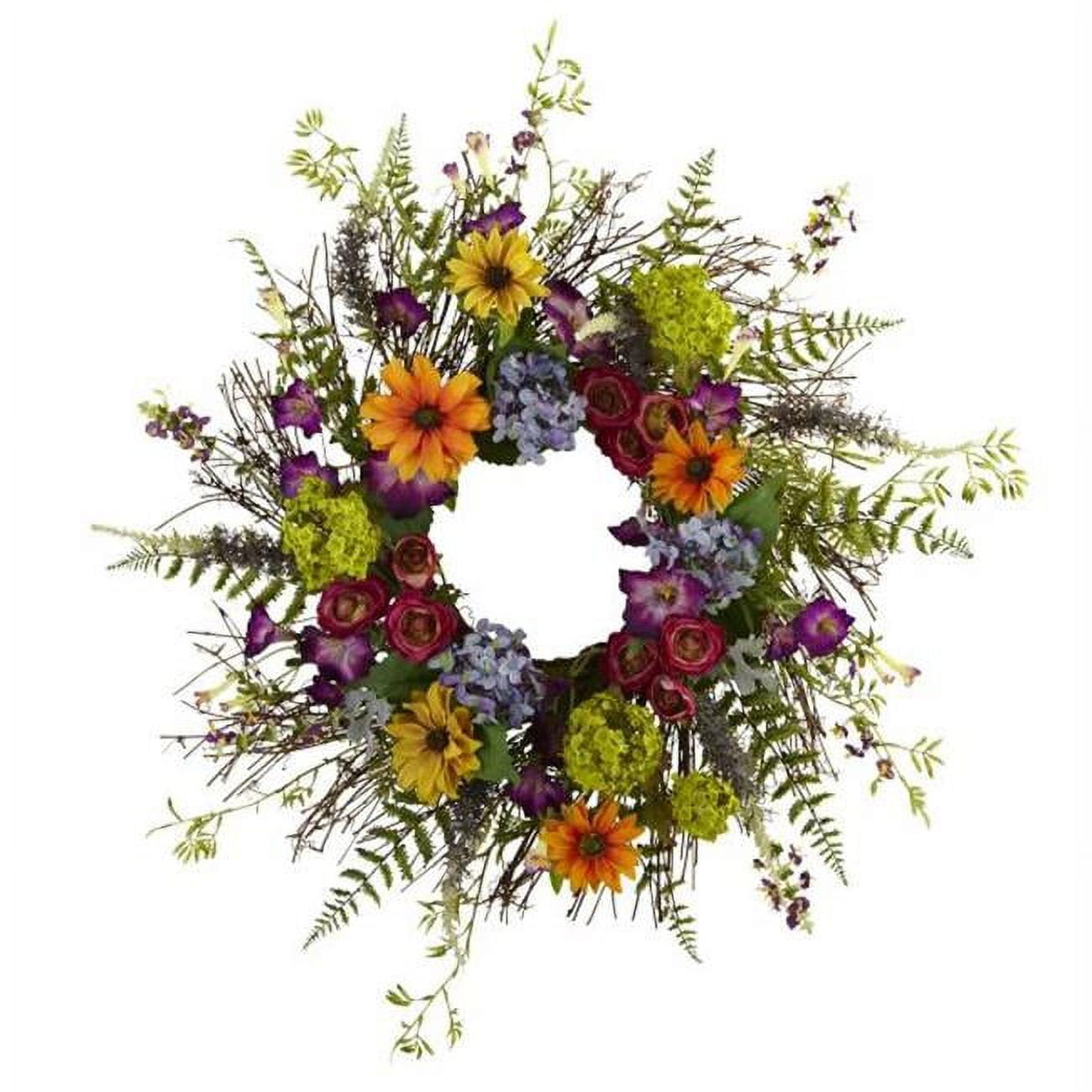 24" Multicolor Spring Garden Wreath with Twig Base