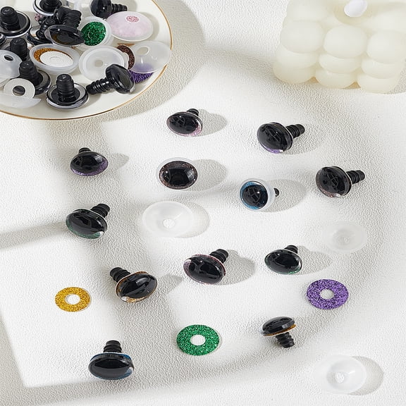 24 sets 12 styles Glitter Plastic Craft Eyes with Eyes Washers Safety Eyes Stuffed Toy Eyes Half Round Mixed color 21-21.5x16-18mm 2 sets/style