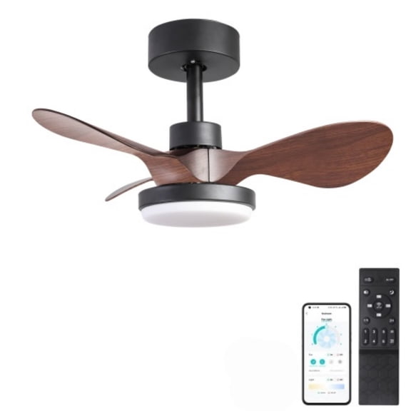 24" small Ceiling Fan with Light remote control ,Modern Low Profile Ceiling Fan, 6-Speeds Quiet Reversible DC motor for Bedroom,Kitchen Black