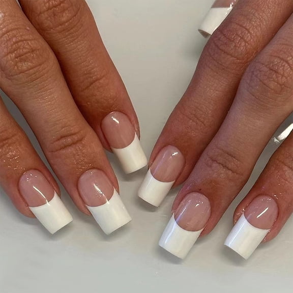 24 square nail art pieces, premium white simple French removable pressing nails, cross-border wearing nail spot