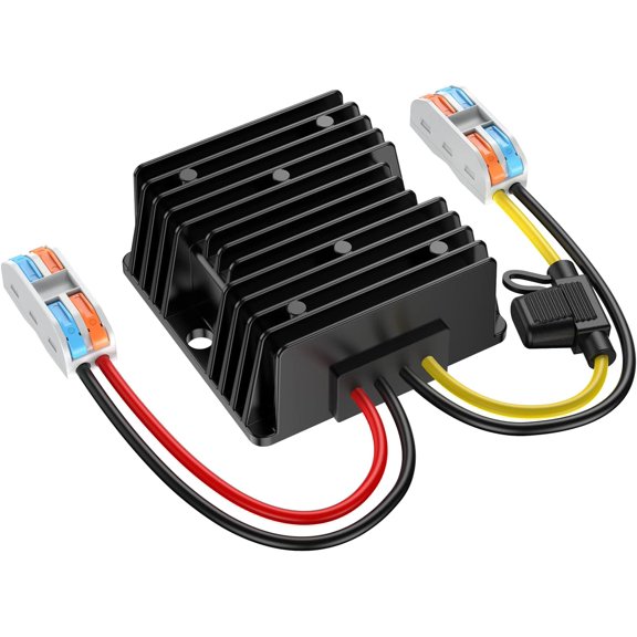 24 volt to 12 volt step-down converter with fuse waterproof and terminal blocks, 24 to 12 volt transformer 10 120, 18 to 12 volt converter for golf cart lights solar systems (accepts 15-40 input)