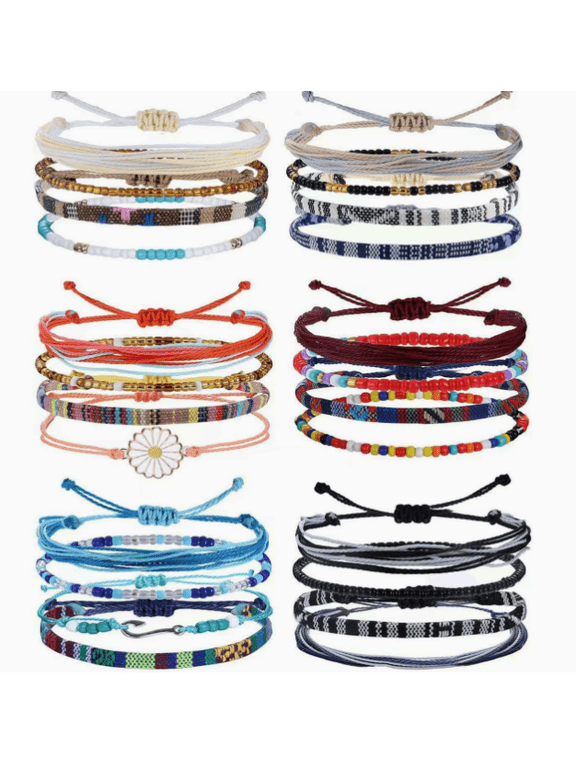 24 waterproof women's string bracelets, surfing bohemian bracelets, adjustable handmade friendship bracelets, ocean beach bohemian bracelets, women's ankles