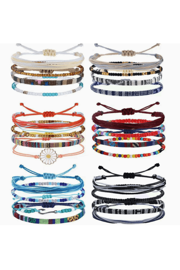 24 waterproof women's string bracelets, surfing bohemian bracelets, adjustable handmade friendship bracelets, ocean beach bohemian bracelets, women's ankles