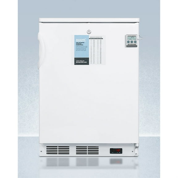 24" wide built-in all-refrigerator in white, auto defrost with a lock, NIST calibrated thermometer, digital thermostat, door storage, and internal fan