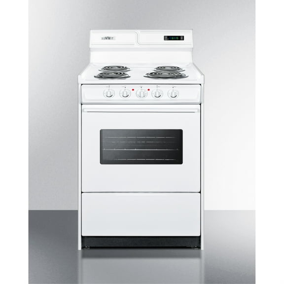 24" wide electric coil top range in white with oven window and high backguard