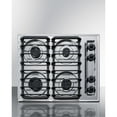 thumbnail image 1 of 24" wide gas cooktop with four sealed burners, chrome surface, and cast iron grates; made in the USA, 1 of 4