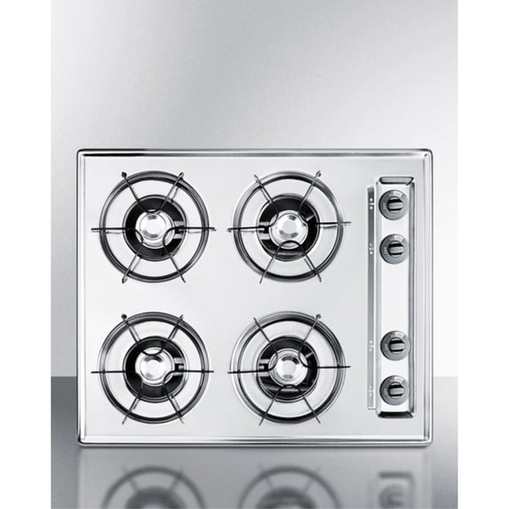 24" wide open burner gas cooktop in brushed chrome with battery start ignition