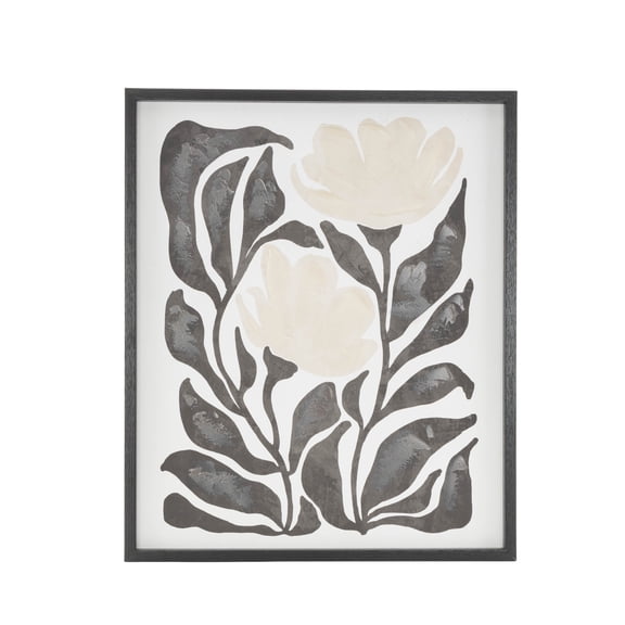 24" x 1" Floral Framed Wall Art with Black Stems and Leaves, by DecMode