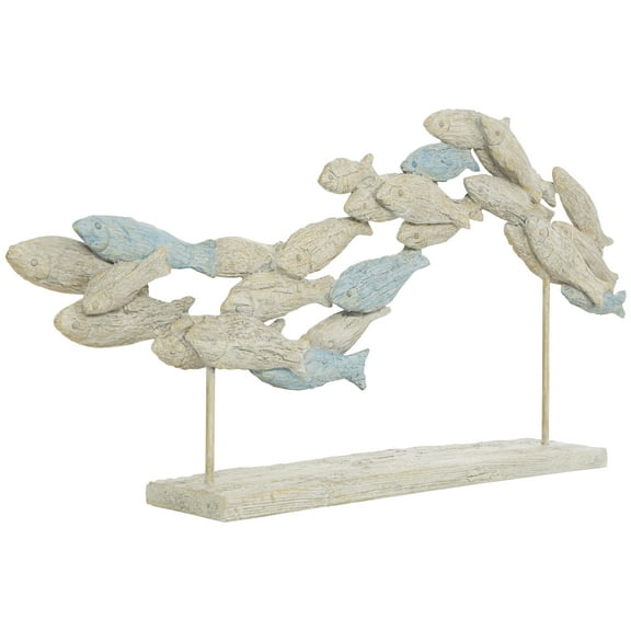 24" x 11" Light Blue Polystone Textured Ombre Swimming Fish Sculpture with Stand, by DecMode