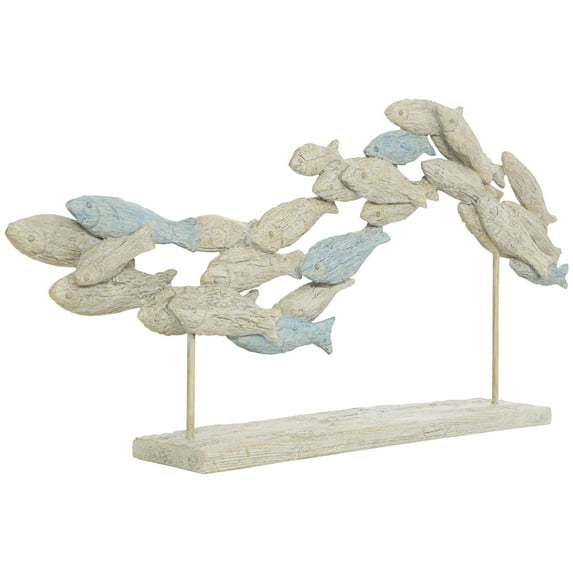 24" x 11" Light Blue Polystone Textured Ombre Swimming Fish Sculpture with Stand, by DecMode