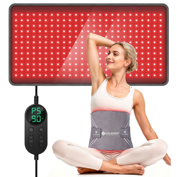 24" x 12" Large Red Light Therapy Pad, Upgraded 300 LEDs Tri-Chip Grade 48W -660nm&850nm Near Infrared Light Therapy Mat for Body, Back/Shoulder/Joint Muscle, with Timer Controller, Gray