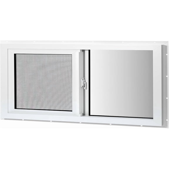 24" x 12" Vinyl Basement Sliding Window, White Double Pane Tempered Glass Window with Removable Mesh Screen and Lock for Basement, Garage, Shed and RV