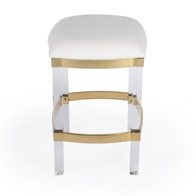 24" White Leather and Acrylic Backless Counter Stool