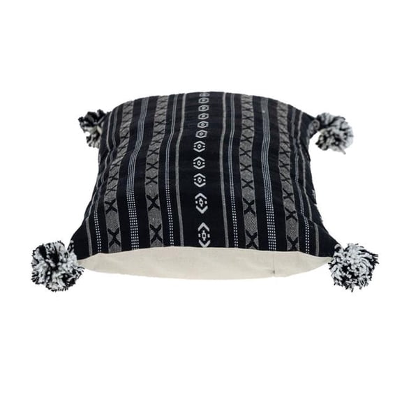 24 x 14 x 5 in. Black & Gray X Pom Throw Pillow