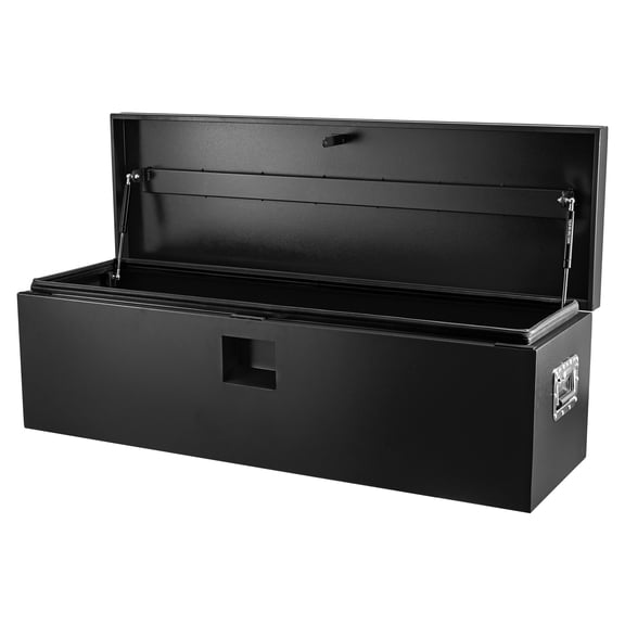 24" x 15" x 15" Black Steel Truck Bed Tool Box, Heavy Duty Trailer Tongue & Pickup Storage Chest with Dual Hydraulic Lid Supports, Truck/RV/Trailer Tool Organizer
