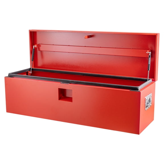 24" x 15" x 15" Red Steel Truck Bed Tool Box, Heavy Duty Trailer Tongue & Pickup Storage Chest with Dual Hydraulic Lid Supports, Truck/RV/Trailer Tool Organizer