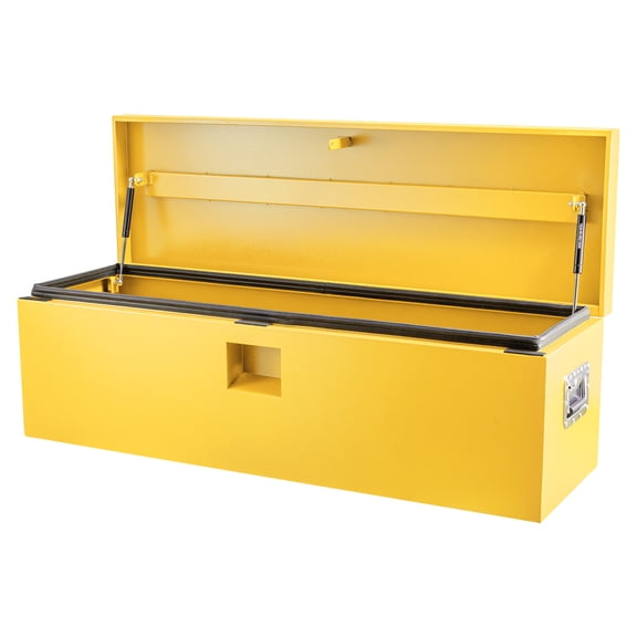 24" x 15" x 15" Yellow Steel Truck Bed Tool Box, Heavy Duty Trailer Tongue & Pickup Storage Chest with Dual Hydraulic Lid Supports, Truck/RV/Trailer Tool Organizer