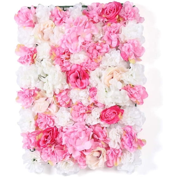 24" x 16" Artificial Flower Wall Panel Background,3D Pink Silk Champagne Hydrangea Rose Flowers Wall Backdrop for Wedding Party Event Photo Backdrop Wall Decor (15 PCS)