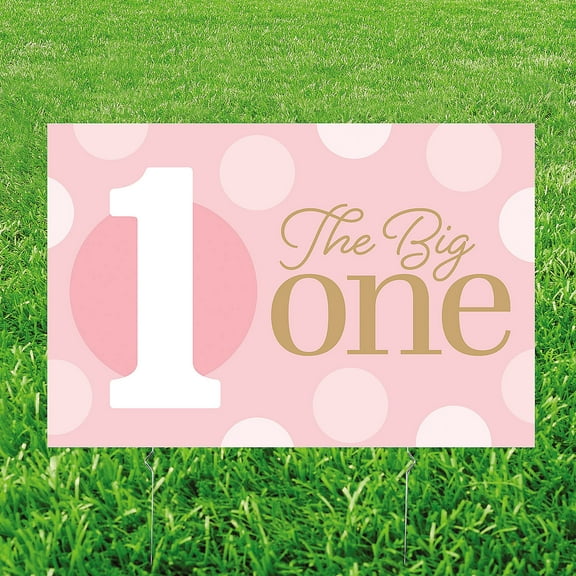 24" x 16" Girls First Birthday The Big One Pink Plastic Yard Sign