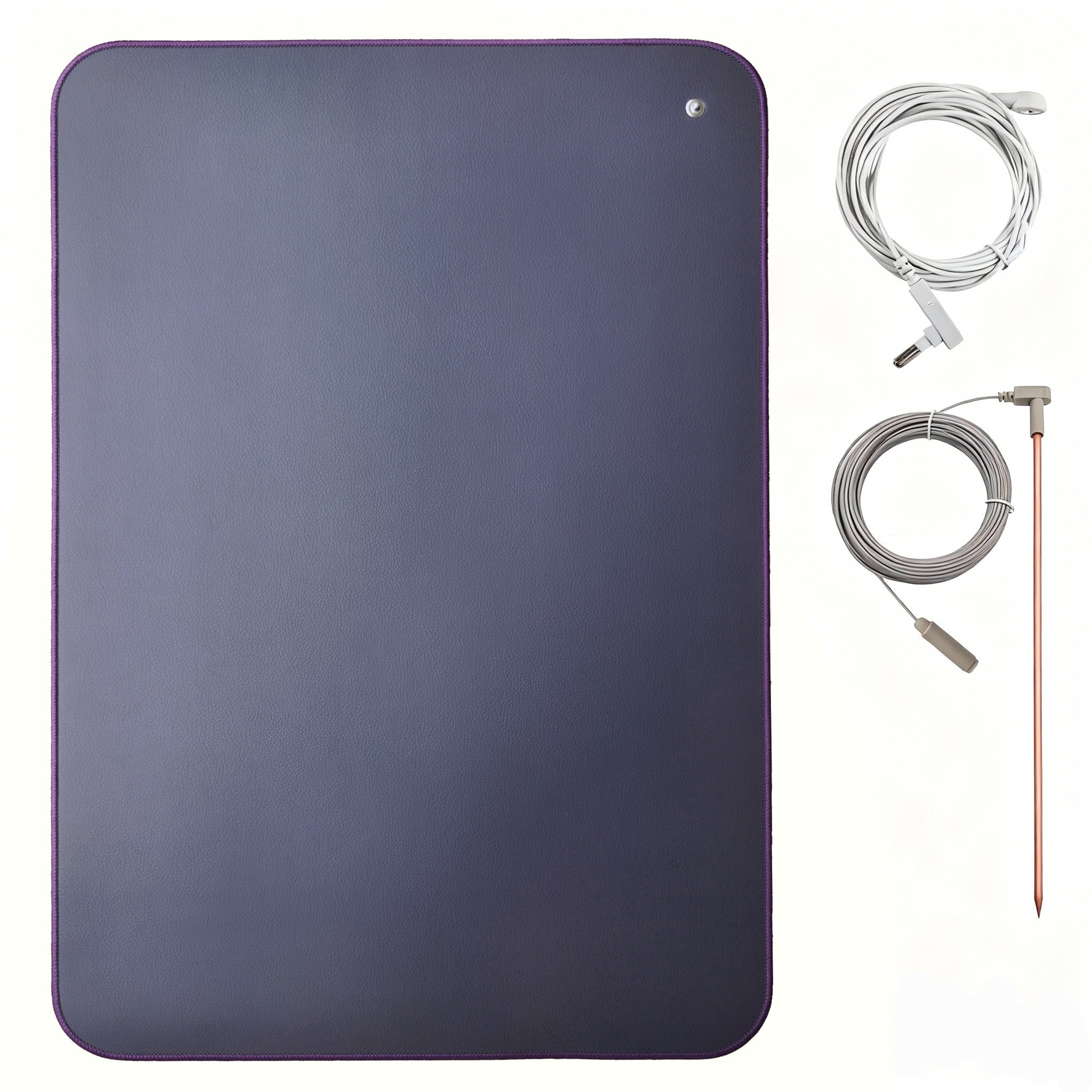 24" x 16" Grounding Mat Kit Non Slip Meditation Pad 3mm Yoga Mat with 15ft Grounding Cord & 12"Copper Ground Rod with 40ft Wires,Purple