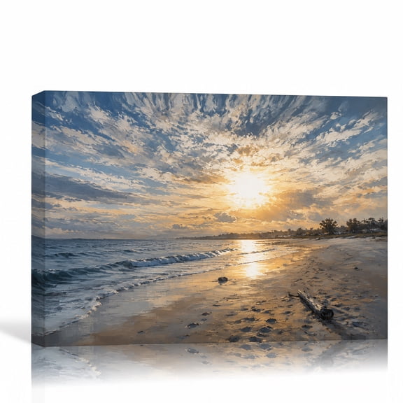 24 x 16 Inch Canvas Wall Art Ocean Sunset Landscape, Modern Canvas Print with Stretched Frame, Waterproof Ready to Hang Home Decor