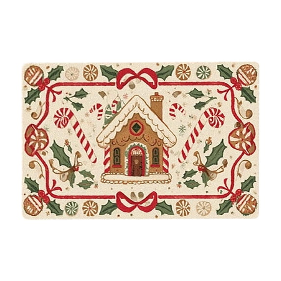 24 x 16 Inch Gingerbread House Christmas Doormat, Festive Welcome Mat for Home Entryway, 1 Pack