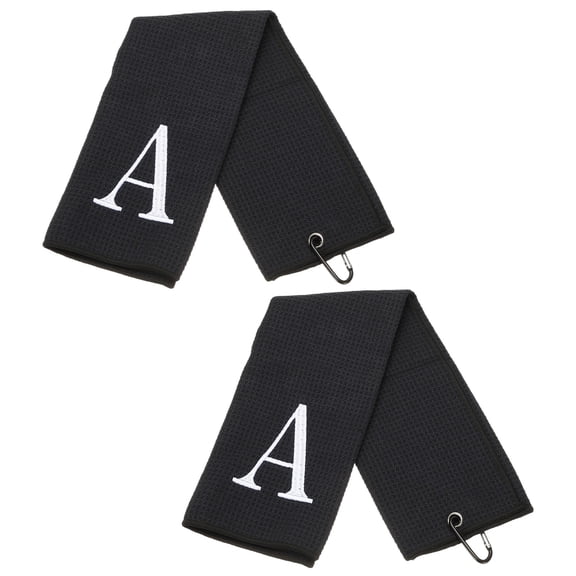 24 x 16 Inches Personalized Golf Towels with Clip Alphabet Embroidery for Bags Gifts - 2 Pcs (Initial A, Black)