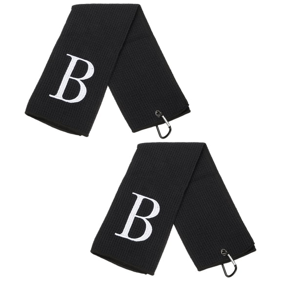 24 x 16 Inches Personalized Golf Towels with Clip Alphabet Embroidery for Bags Gifts - 2 Pcs (Initial B, Black)