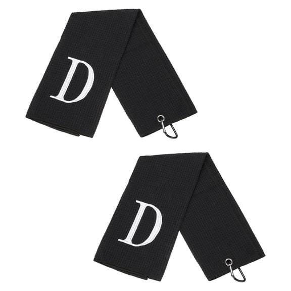 24 x 16 Inches Personalized Golf Towels with Clip Alphabet Embroidery for Bags Gifts - 2 Pcs (Initial D, Black)