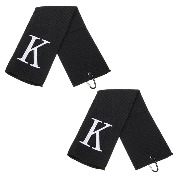 24 x 16 Inches Personalized Golf Towels with Clip Alphabet Embroidery for Bags Gifts - 2 Pcs (Initial K, Black)