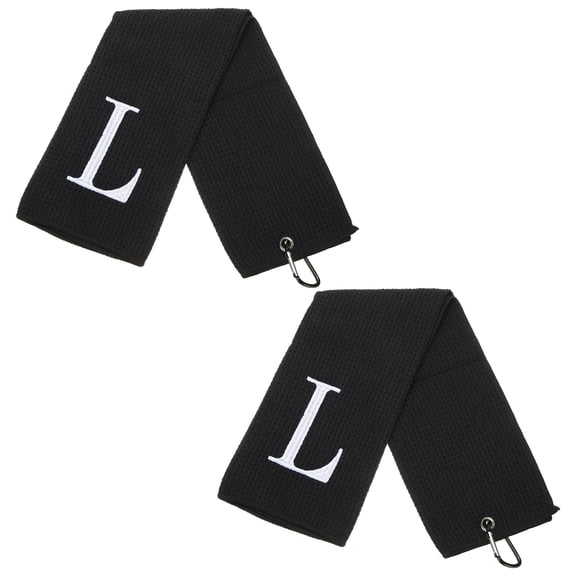 24 x 16 Inches Personalized Golf Towels with Clip Alphabet Embroidery for Bags Gifts - 2 Pcs (Initial L, Black)