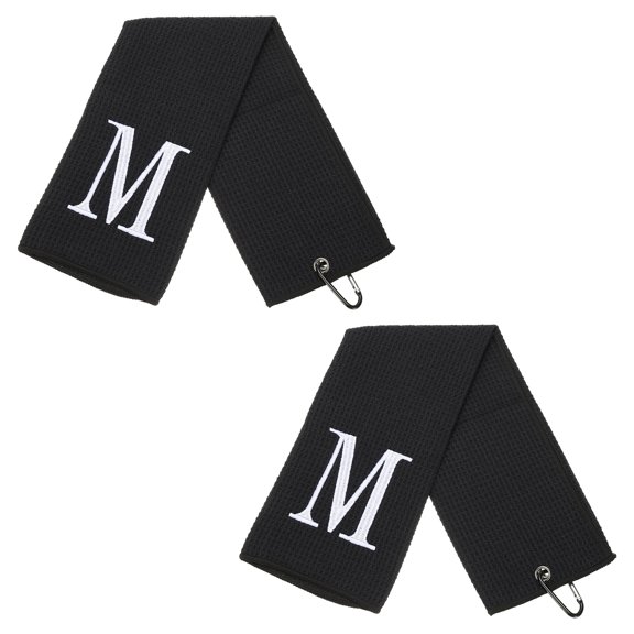 24 x 16 Inches Personalized Golf Towels with Clip Alphabet Embroidery for Bags Gifts - 2 Pcs (Initial M, Black)