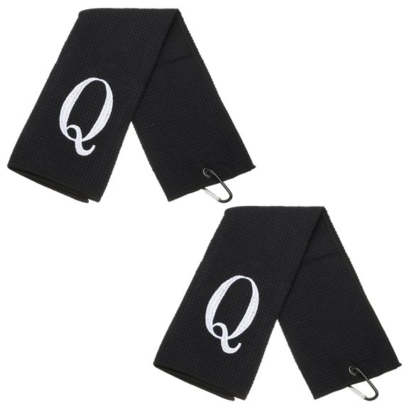 24 x 16 Inches Personalized Golf Towels with Clip Alphabet Embroidery for Bags Gifts - 2 Pcs (Initial Q, Black)