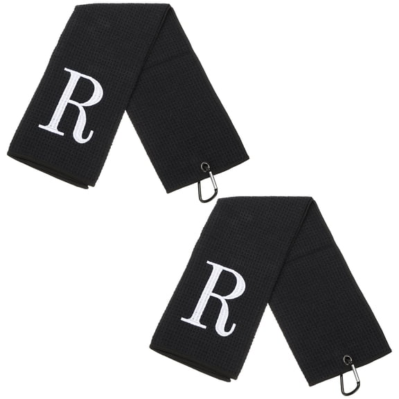 24 x 16 Inches Personalized Golf Towels with Clip Alphabet Embroidery for Bags Gifts - 2 Pcs (Initial R, Black)