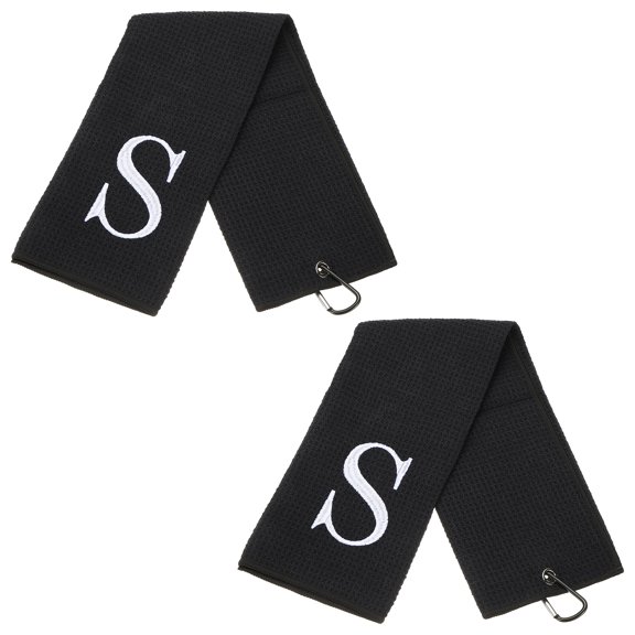 24 x 16 Inches Personalized Golf Towels with Clip Alphabet Embroidery for Bags Gifts - 2 Pcs (Initial S, Black)