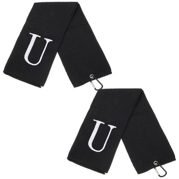 24 x 16 Inches Personalized Golf Towels with Clip Alphabet Embroidery for Bags Gifts - 2 Pcs (Initial U, Black)