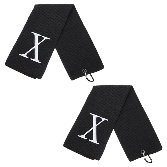 24 x 16 Inches Personalized Golf Towels with Clip Alphabet Embroidery for Bags Gifts - 2 Pcs (Initial X, Black)