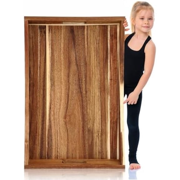 24 x 16 Inches Wood Curved Serving Tray Large Rectangle Curved Wood Ottoman Tray Classic Wooden Decorative Serving Platters with Handles for Tea Kitchen Food Beverage Fruit Snack