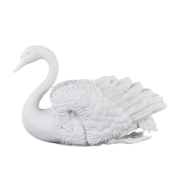 24" x 16" Light Gray Resin Swan Sculpture with Textured Feathers, by DecMode