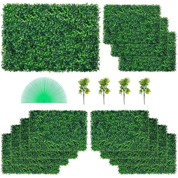 24 x 16 in. 32 sq. ft. Artificial Boxwood Grass Wall Panels - 12 Piece