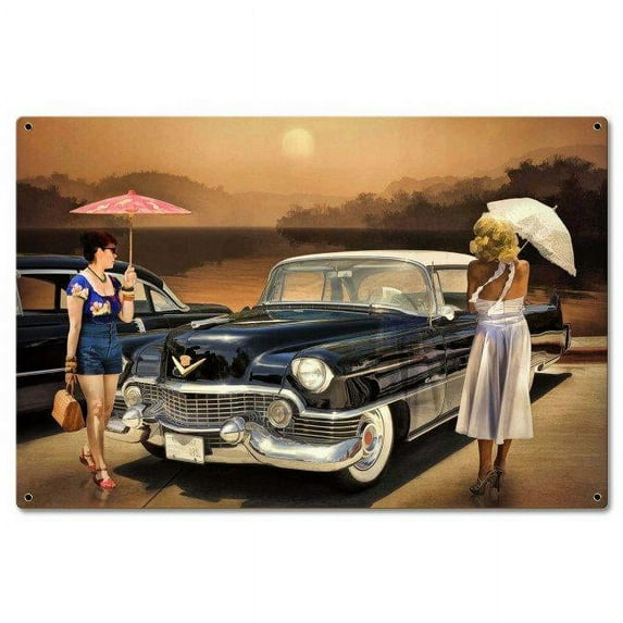 24 x 16 in. Rat Rod Studios Women Love the Cadillac Philosophy Satin Sign