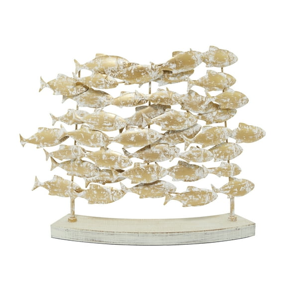 24" x 18" Beige Metal Fish Sculpture, by DecMode